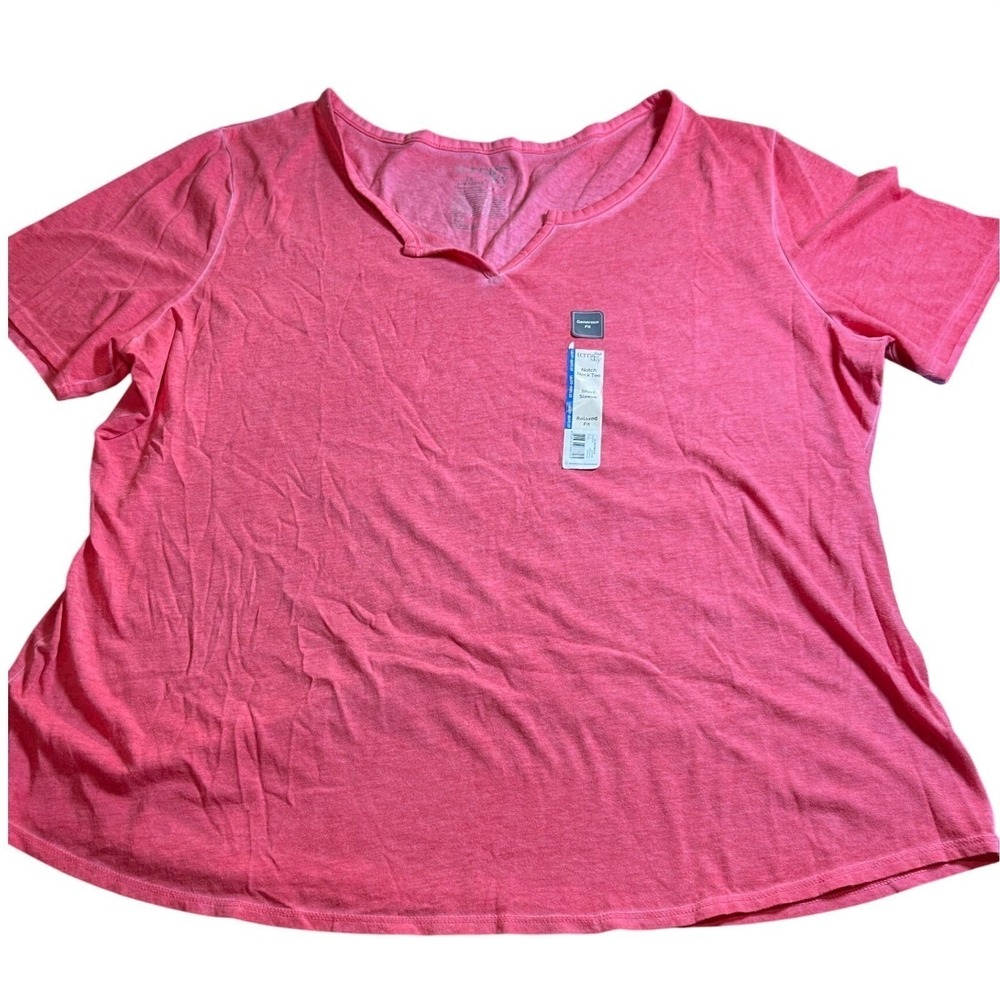 Terra & Sky Tee women's Notch Neck 2X Pink Cotton Blend Relaxed Fit Casual  NWT